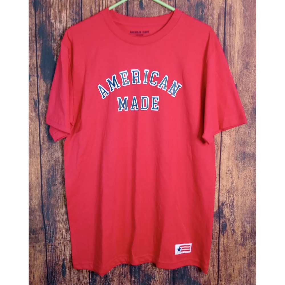 American Giant Mens Red American Made Graphic T-Shirt Flag Collection Size L